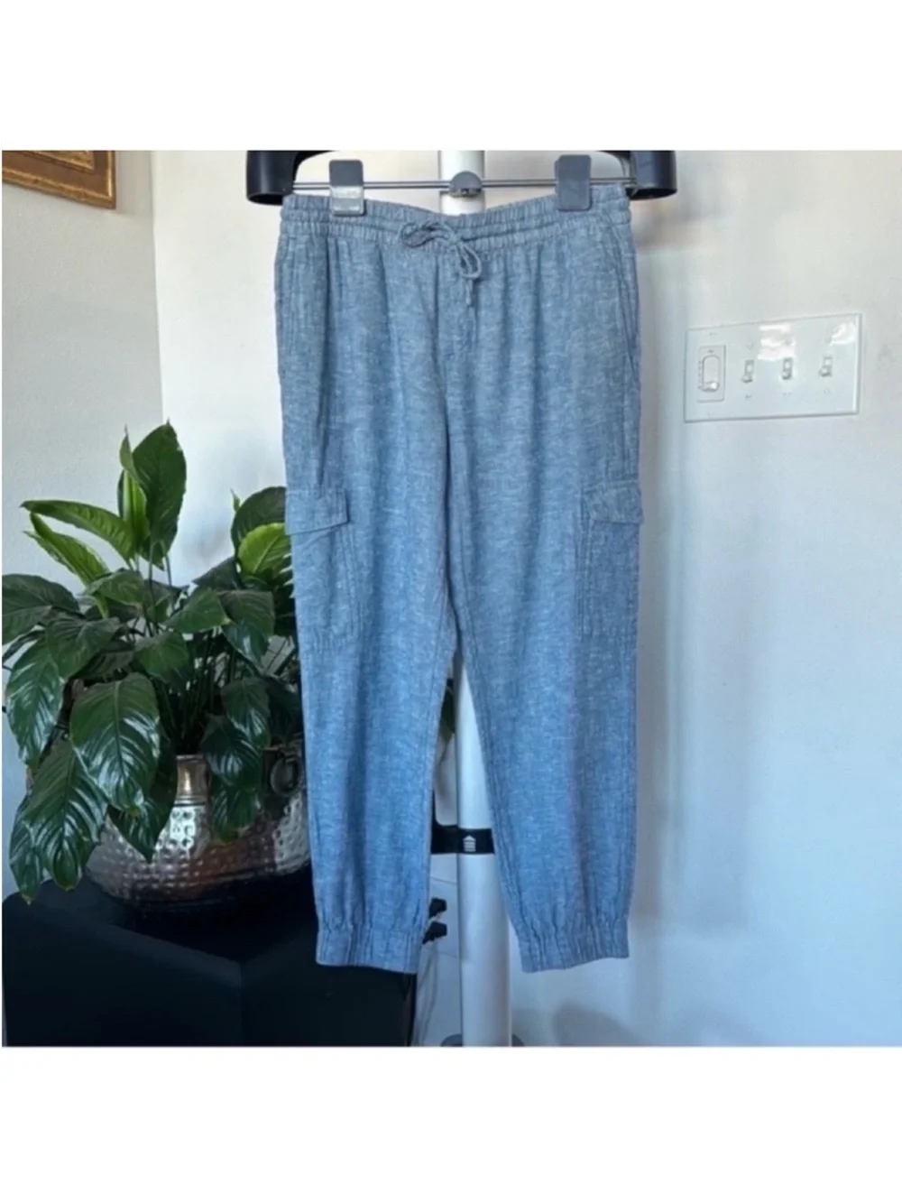 Banana Republic Linen Blend Cargo Style Joggers/pants Sz S Petite Blue